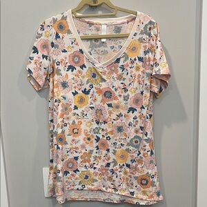 LuLaRoe Floral V-Neck Top - Pink, Yellow, Blue